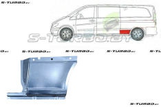 Крыло заднее (левое) нижняя часть, перед колесом (версия с сдвижной дверью) с отв. под молдинг, с частью порога, maxi длинная база, заводской штамп