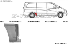 Крыло заднее (правое) нижняя часть, перед колесом (версия с сдвижной дверью) короткая  / длинная база, заводской штамп