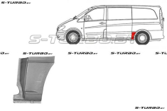 Крыло заднее (левое) нижняя часть, перед колесом (версия с сдвижной дверью) короткая  / длинная база, заводской штамп