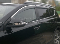 Дефлекторы окон (ветровики) клеящиеся, хром молдинг, 4 шт