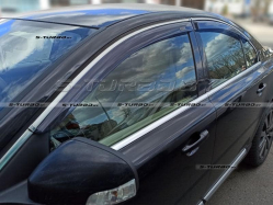 Дефлекторы окон (ветровики) клеящиеся, хром молдинг, 4 шт